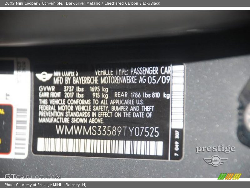 Dark Silver Metallic / Checkered Carbon Black/Black 2009 Mini Cooper S Convertible