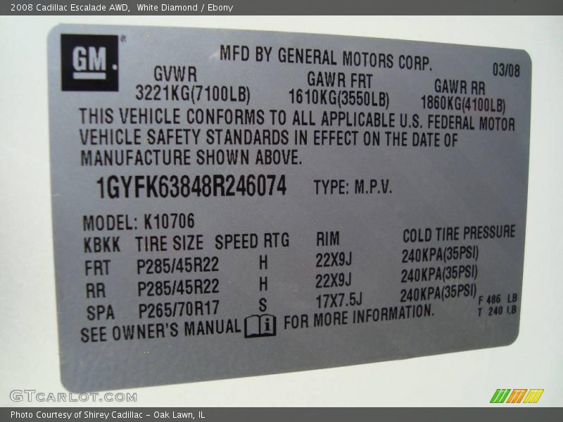 White Diamond / Ebony 2008 Cadillac Escalade AWD