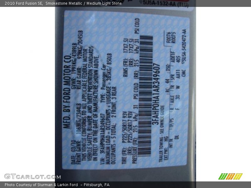 Smokestone Metallic / Medium Light Stone 2010 Ford Fusion SE