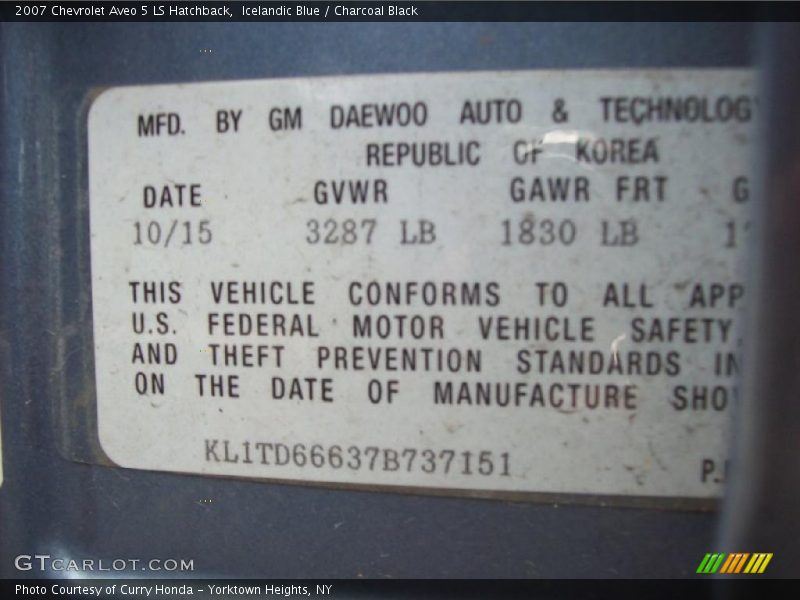 Icelandic Blue / Charcoal Black 2007 Chevrolet Aveo 5 LS Hatchback