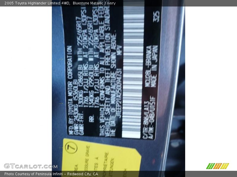 Bluestone Metallic / Ivory 2005 Toyota Highlander Limited 4WD