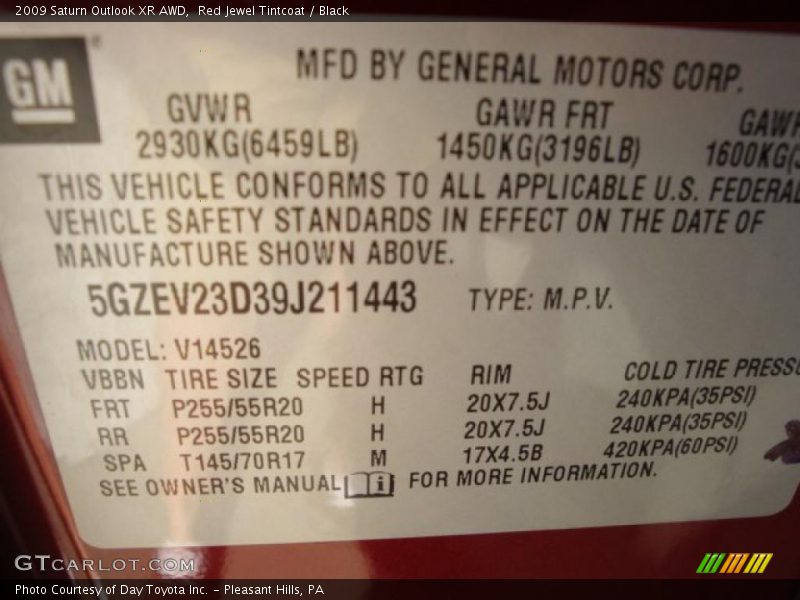 Red Jewel Tintcoat / Black 2009 Saturn Outlook XR AWD