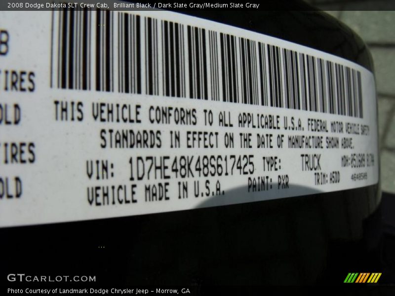 Brilliant Black / Dark Slate Gray/Medium Slate Gray 2008 Dodge Dakota SLT Crew Cab