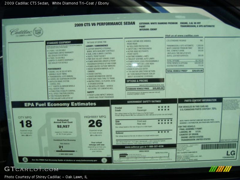 White Diamond Tri-Coat / Ebony 2009 Cadillac CTS Sedan