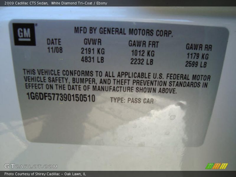 White Diamond Tri-Coat / Ebony 2009 Cadillac CTS Sedan