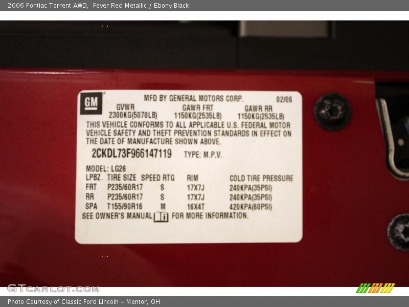 Fever Red Metallic / Ebony Black 2006 Pontiac Torrent AWD