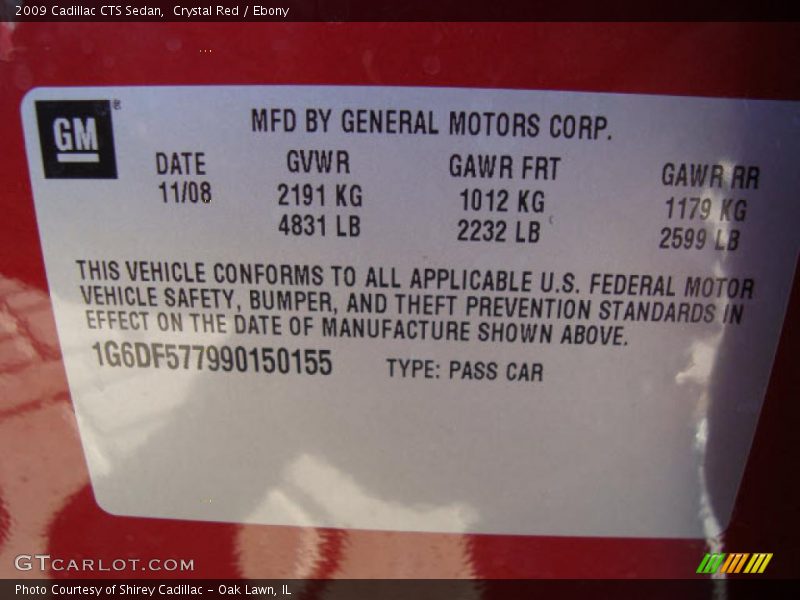 Crystal Red / Ebony 2009 Cadillac CTS Sedan