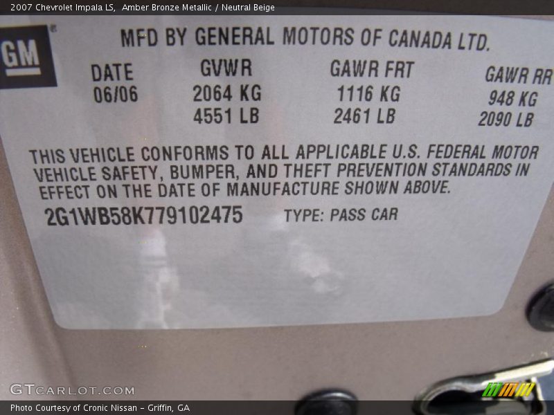 Amber Bronze Metallic / Neutral Beige 2007 Chevrolet Impala LS