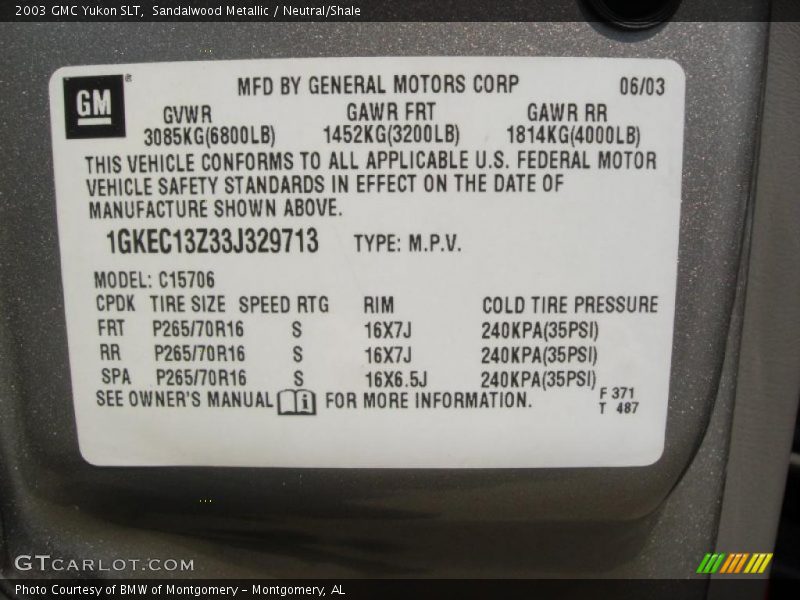 Sandalwood Metallic / Neutral/Shale 2003 GMC Yukon SLT