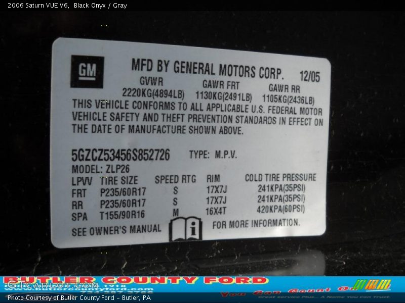 Black Onyx / Gray 2006 Saturn VUE V6