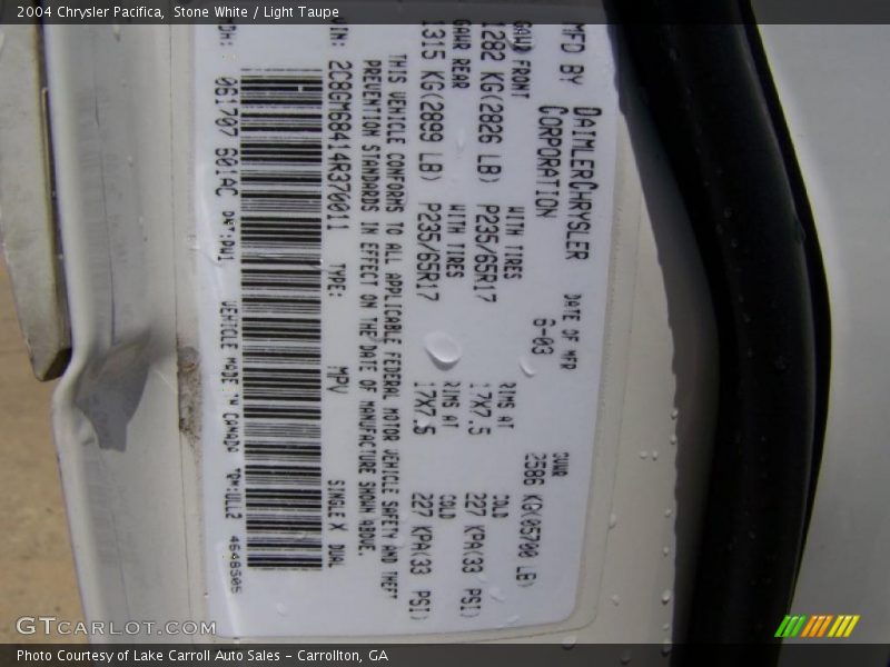 Stone White / Light Taupe 2004 Chrysler Pacifica