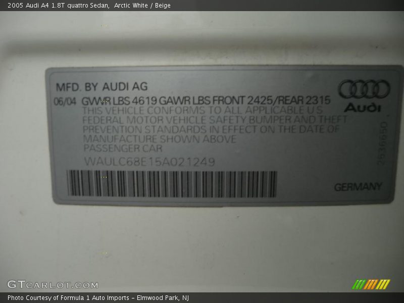 Arctic White / Beige 2005 Audi A4 1.8T quattro Sedan