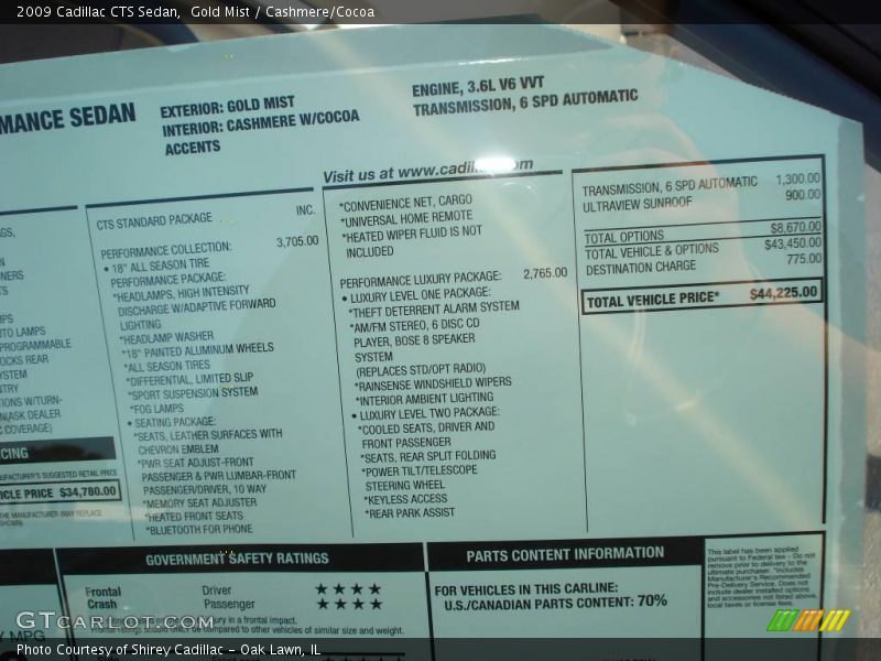 Gold Mist / Cashmere/Cocoa 2009 Cadillac CTS Sedan