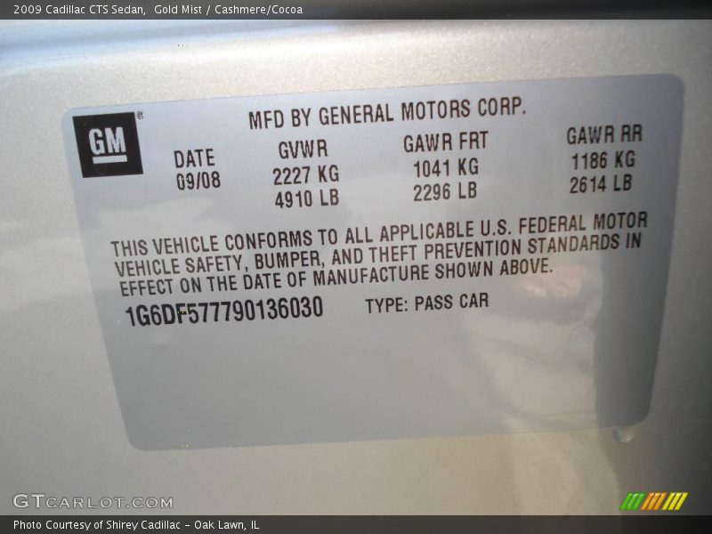 Gold Mist / Cashmere/Cocoa 2009 Cadillac CTS Sedan