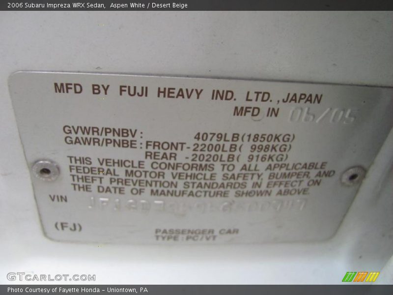 Aspen White / Desert Beige 2006 Subaru Impreza WRX Sedan