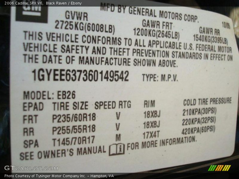 Black Raven / Ebony 2006 Cadillac SRX V6
