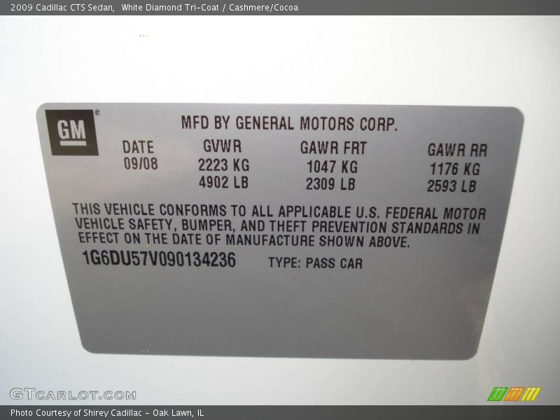 White Diamond Tri-Coat / Cashmere/Cocoa 2009 Cadillac CTS Sedan