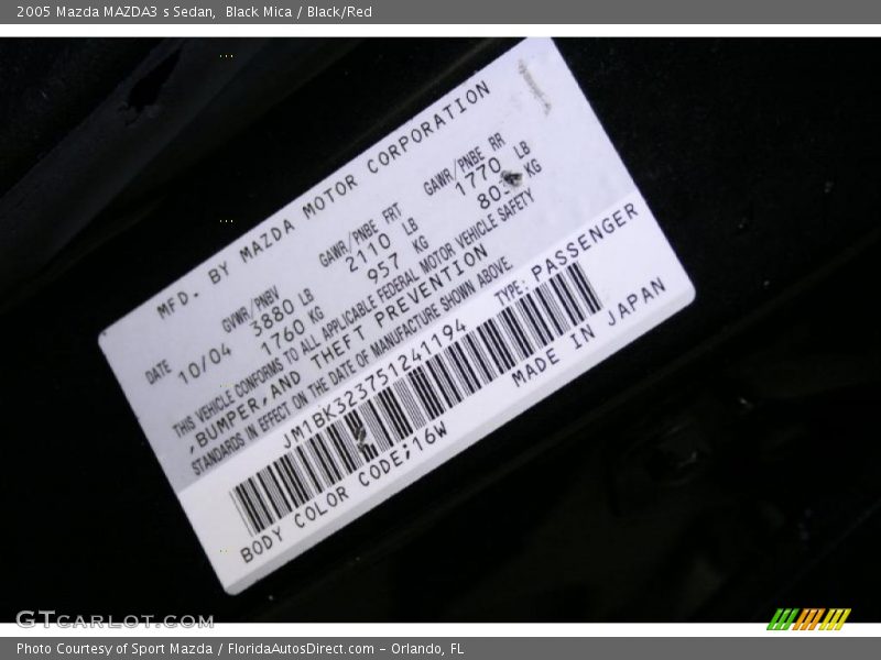 Black Mica / Black/Red 2005 Mazda MAZDA3 s Sedan