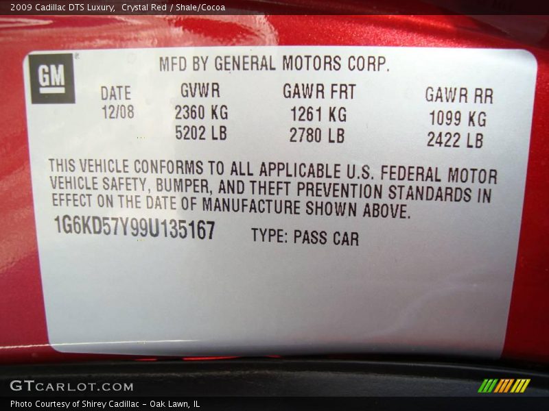 Crystal Red / Shale/Cocoa 2009 Cadillac DTS Luxury