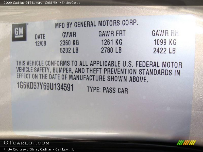Gold Mist / Shale/Cocoa 2009 Cadillac DTS Luxury