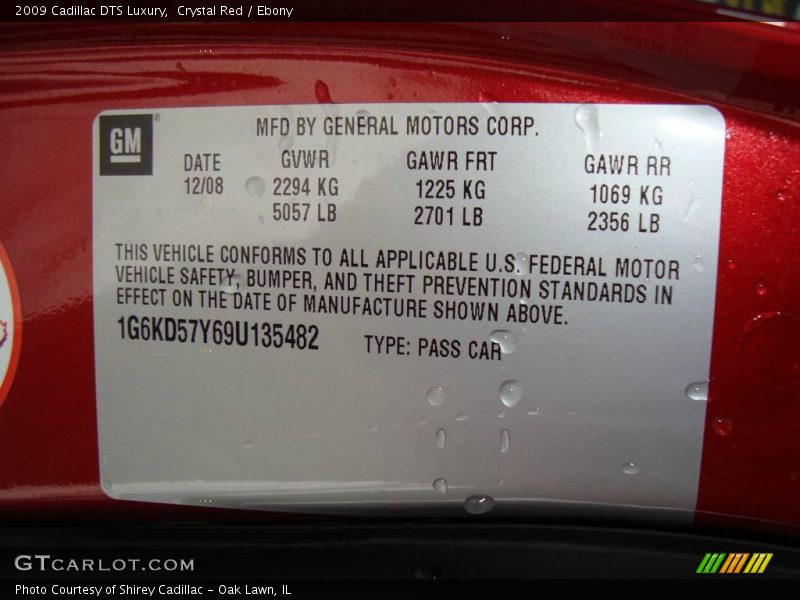 Crystal Red / Ebony 2009 Cadillac DTS Luxury