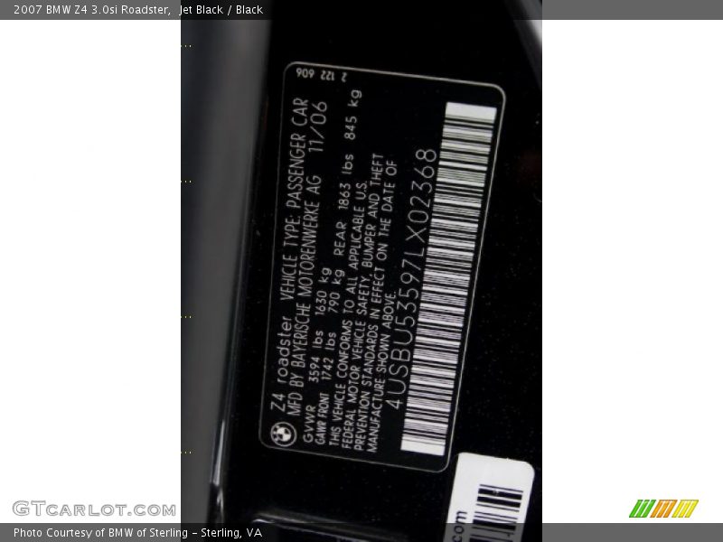 Jet Black / Black 2007 BMW Z4 3.0si Roadster