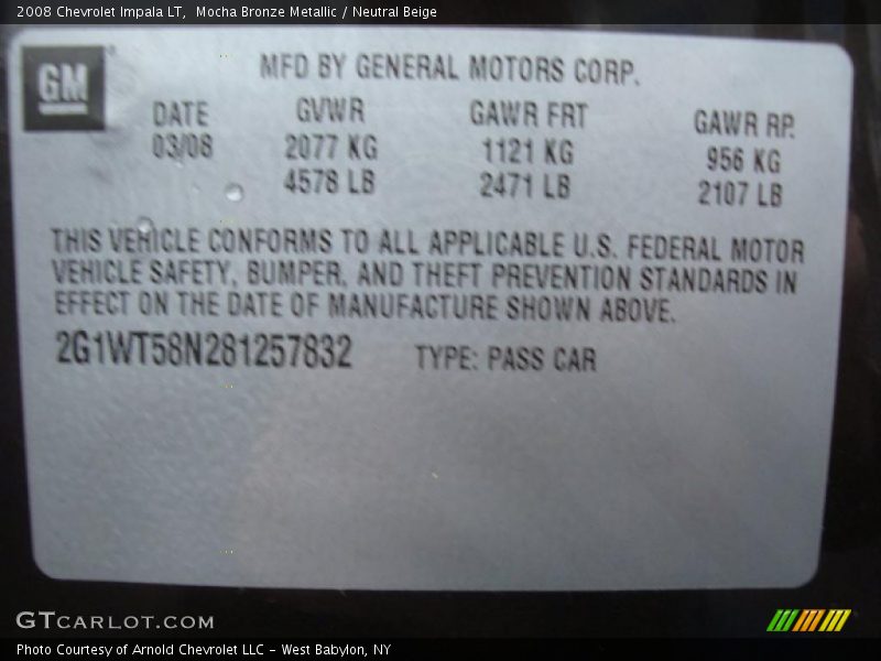 Mocha Bronze Metallic / Neutral Beige 2008 Chevrolet Impala LT