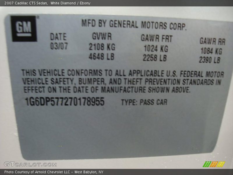 White Diamond / Ebony 2007 Cadillac CTS Sedan