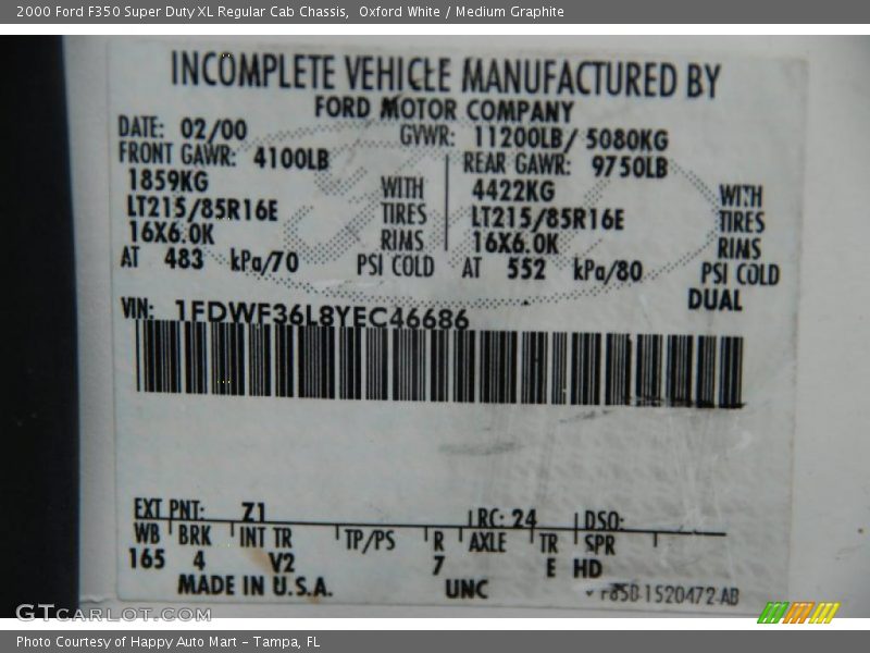 Oxford White / Medium Graphite 2000 Ford F350 Super Duty XL Regular Cab Chassis