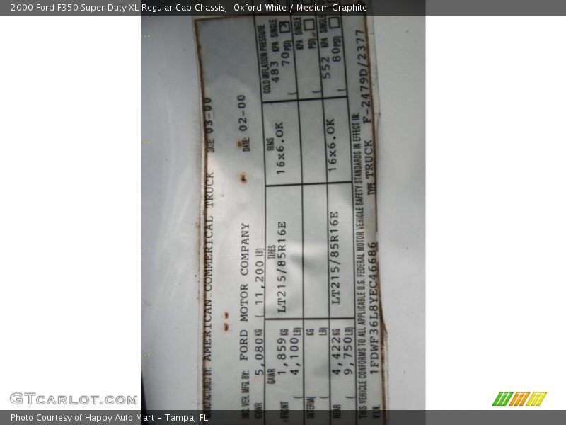 Oxford White / Medium Graphite 2000 Ford F350 Super Duty XL Regular Cab Chassis