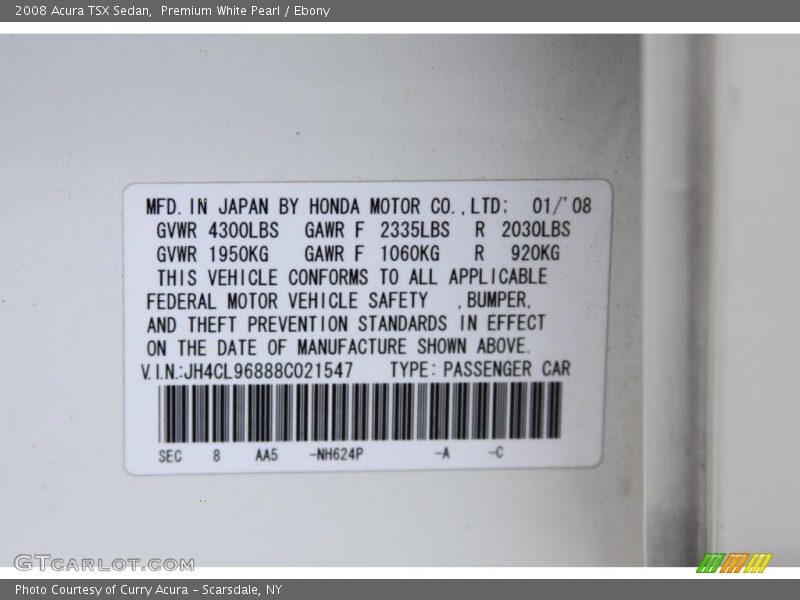 Premium White Pearl / Ebony 2008 Acura TSX Sedan