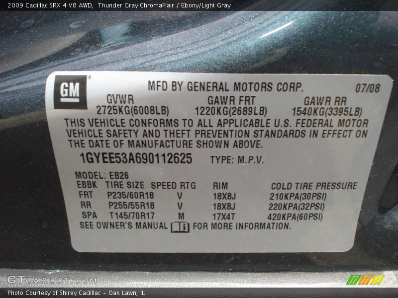 Thunder Gray ChromaFlair / Ebony/Light Gray 2009 Cadillac SRX 4 V8 AWD