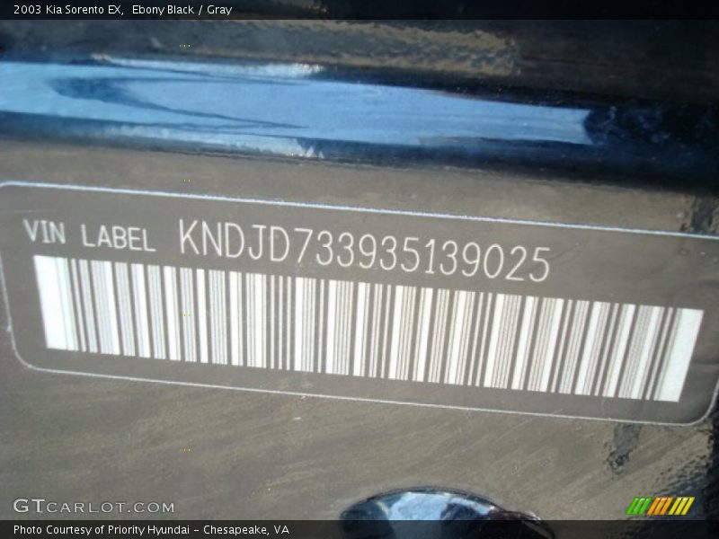 Ebony Black / Gray 2003 Kia Sorento EX