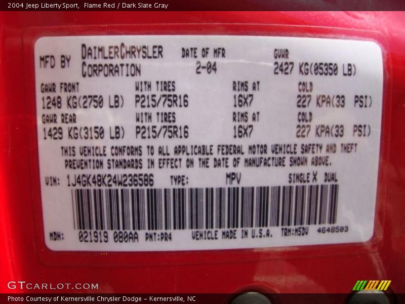 Flame Red / Dark Slate Gray 2004 Jeep Liberty Sport