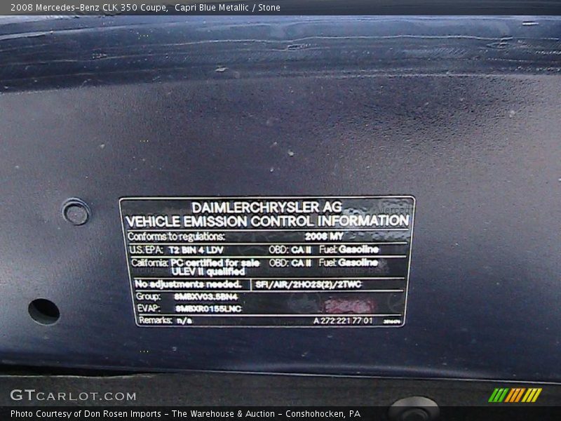 Capri Blue Metallic / Stone 2008 Mercedes-Benz CLK 350 Coupe