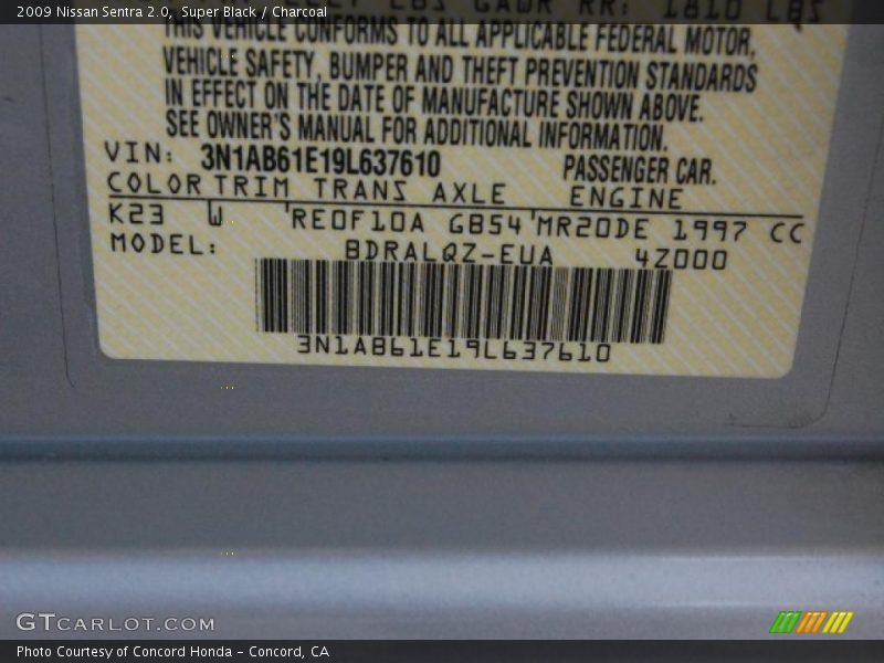 Super Black / Charcoal 2009 Nissan Sentra 2.0
