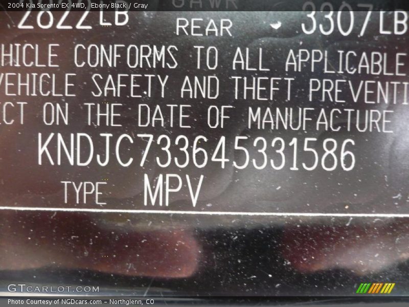 Ebony Black / Gray 2004 Kia Sorento EX 4WD