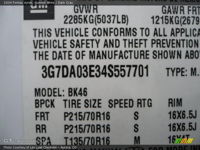Summit White / Dark Gray 2004 Pontiac Aztek