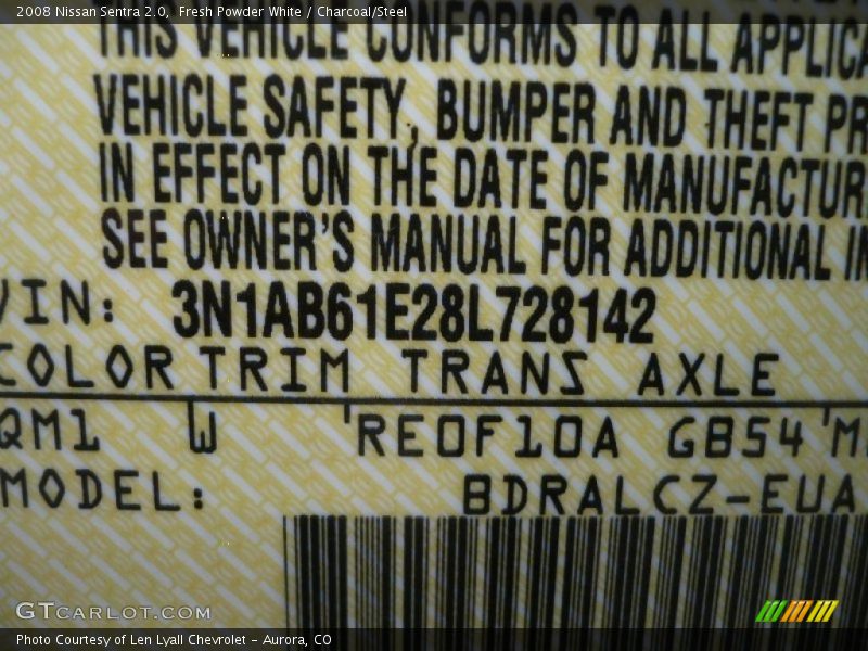 Fresh Powder White / Charcoal/Steel 2008 Nissan Sentra 2.0