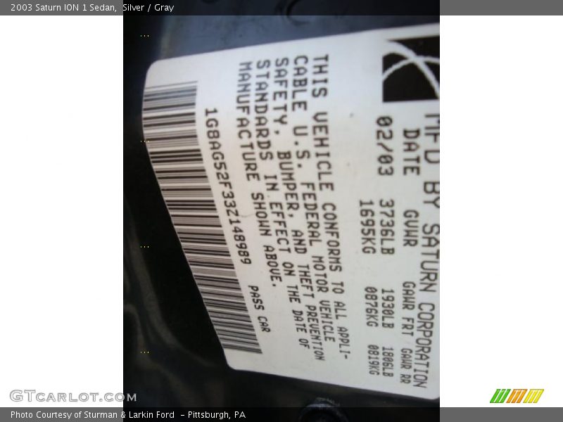 Silver / Gray 2003 Saturn ION 1 Sedan