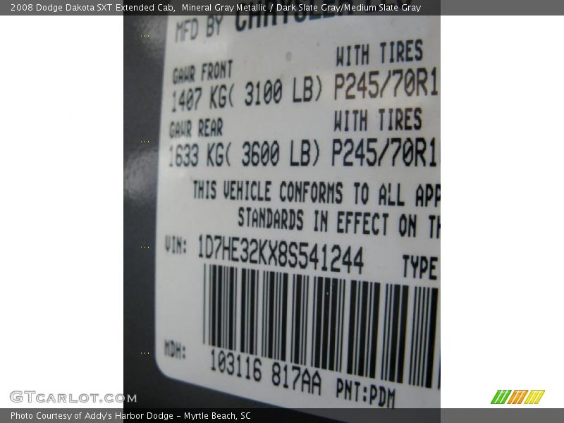 Mineral Gray Metallic / Dark Slate Gray/Medium Slate Gray 2008 Dodge Dakota SXT Extended Cab