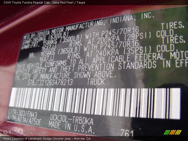 Salsa Red Pearl / Taupe 2006 Toyota Tundra Regular Cab