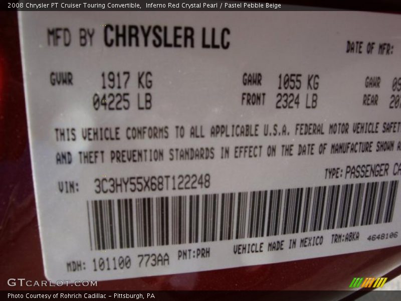 Inferno Red Crystal Pearl / Pastel Pebble Beige 2008 Chrysler PT Cruiser Touring Convertible