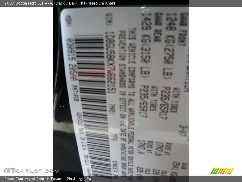 Black / Dark Khaki/Medium Khaki 2007 Dodge Nitro SLT 4x4