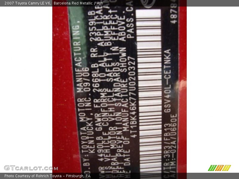 Barcelona Red Metallic / Ash 2007 Toyota Camry LE V6