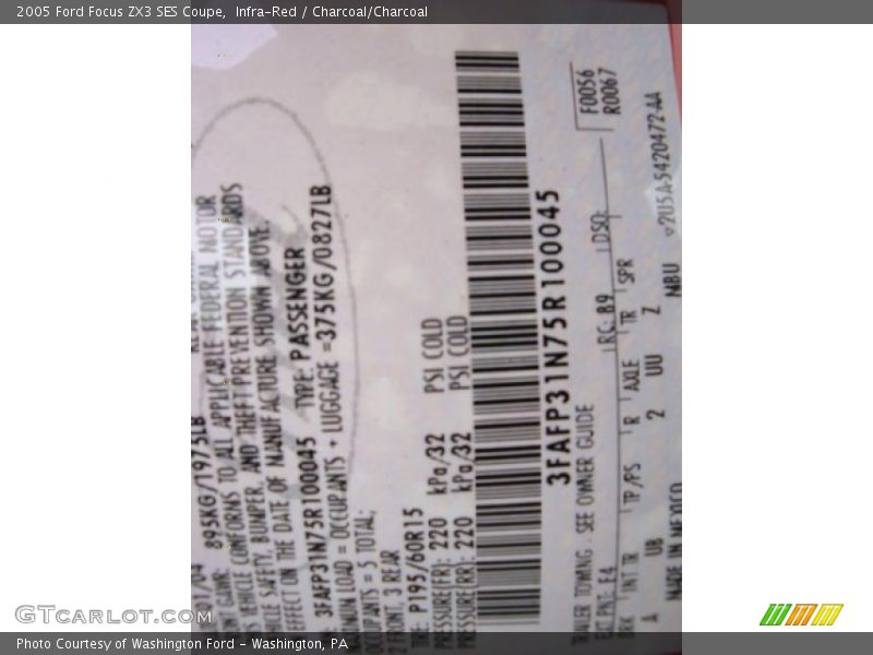 Infra-Red / Charcoal/Charcoal 2005 Ford Focus ZX3 SES Coupe