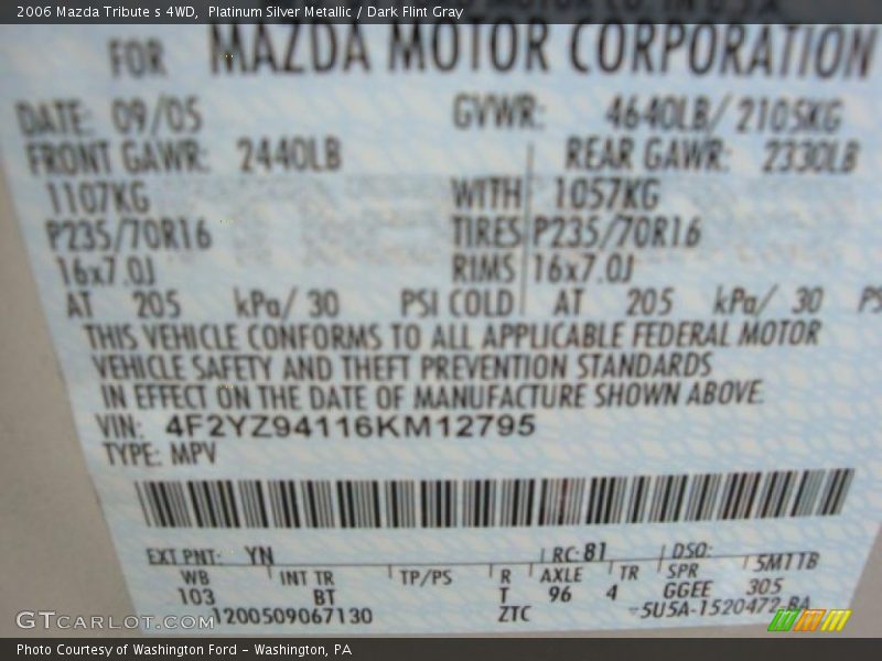 Platinum Silver Metallic / Dark Flint Gray 2006 Mazda Tribute s 4WD