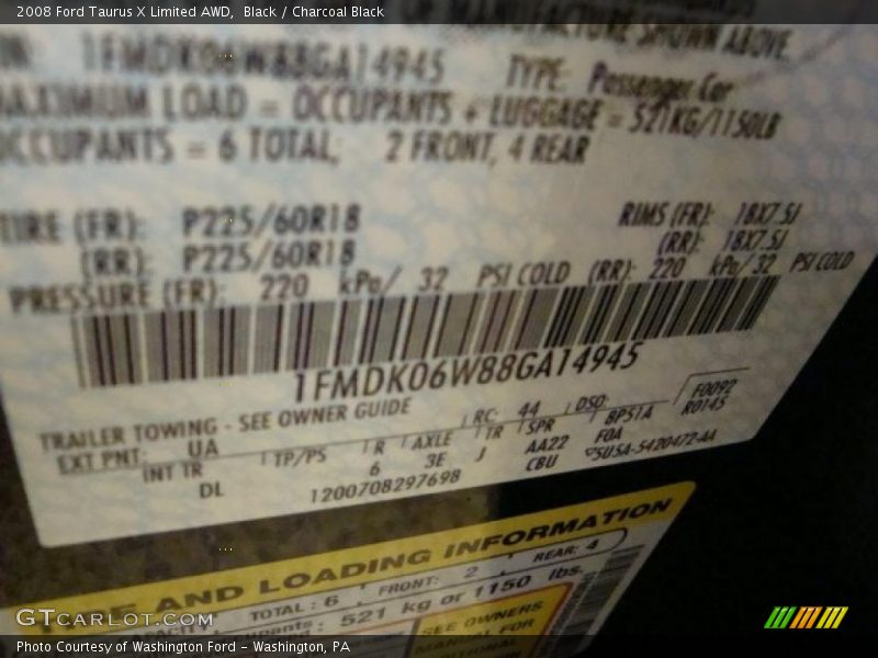 Black / Charcoal Black 2008 Ford Taurus X Limited AWD