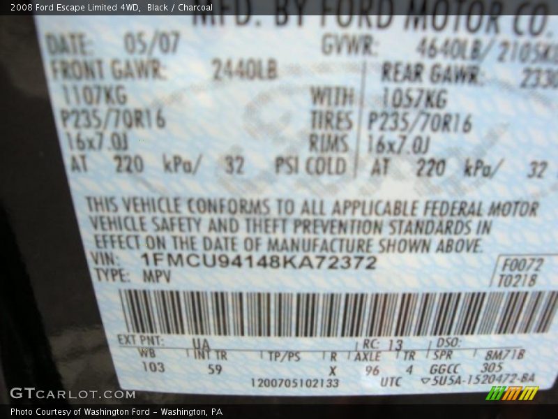 Black / Charcoal 2008 Ford Escape Limited 4WD