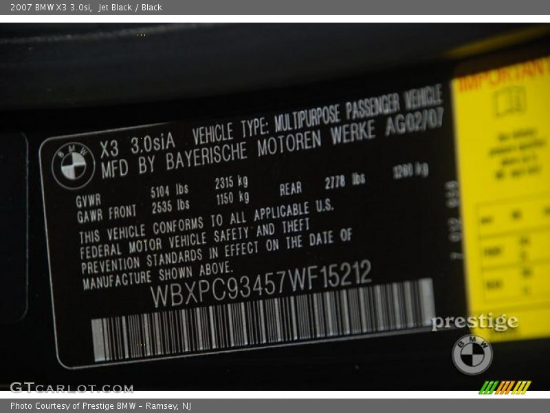 Jet Black / Black 2007 BMW X3 3.0si